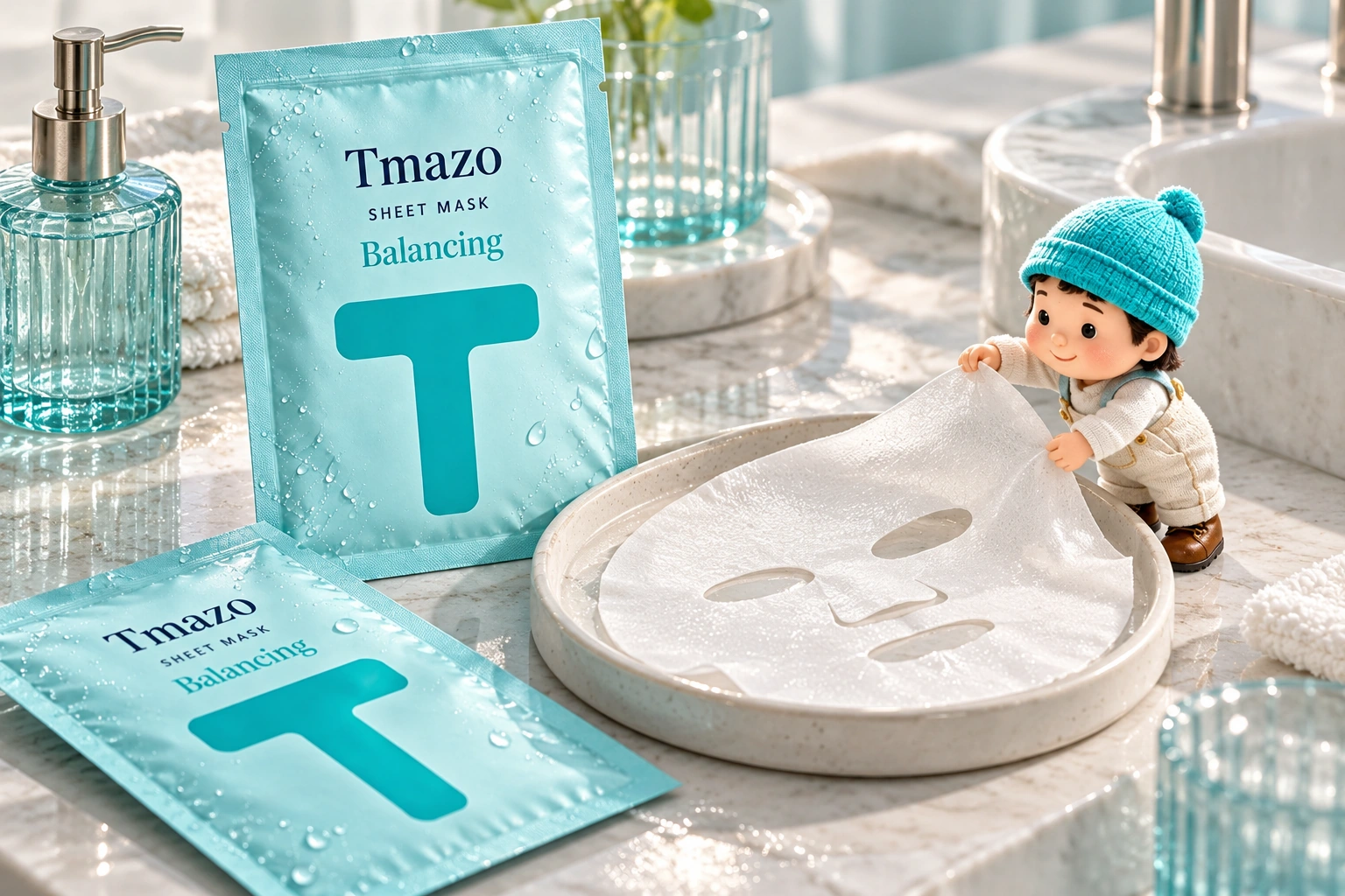 Tmazo Balancing Sheet Mask packaging and texture concept