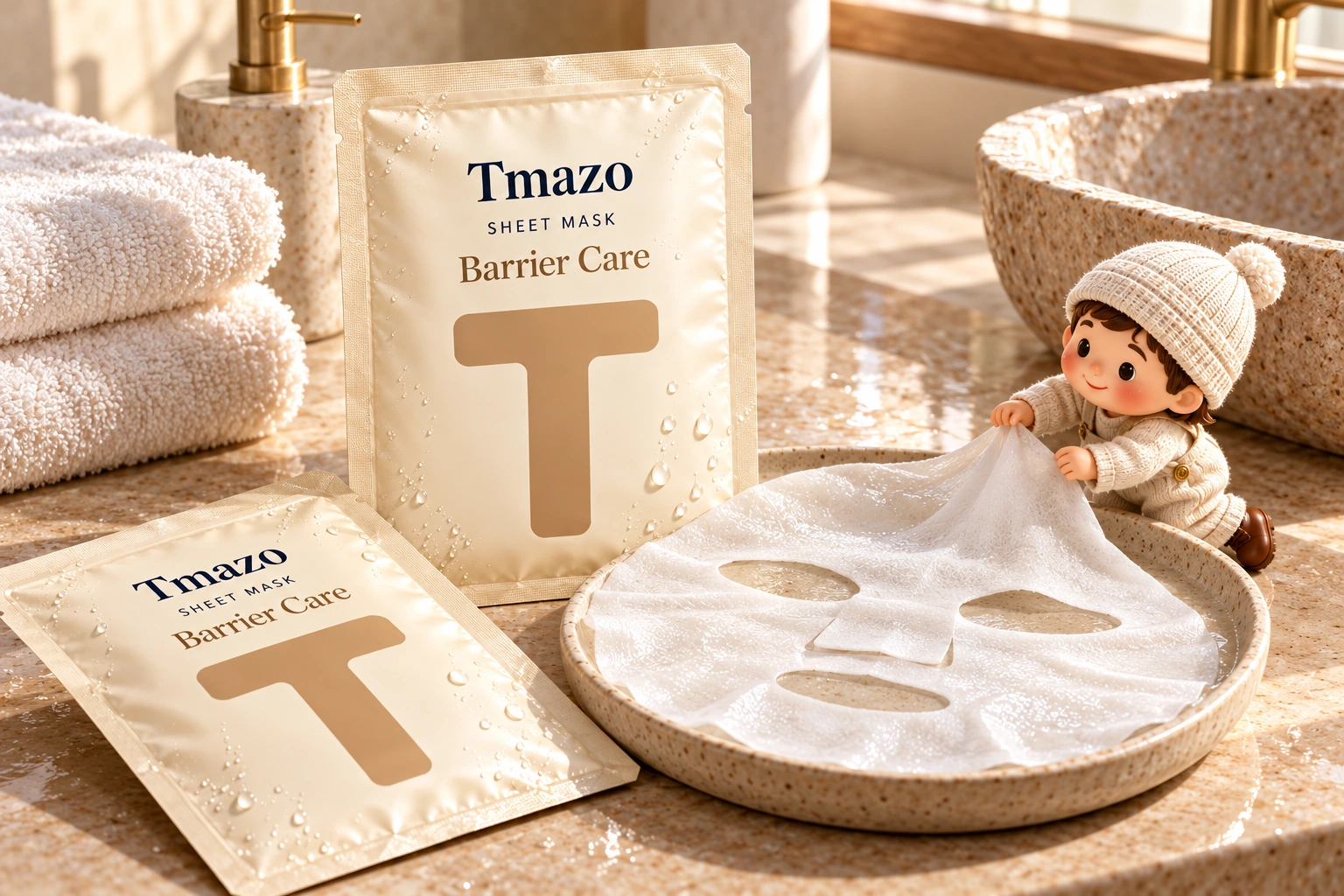 Tmazo Barrier Care Sheet Mask packaging and texture concept