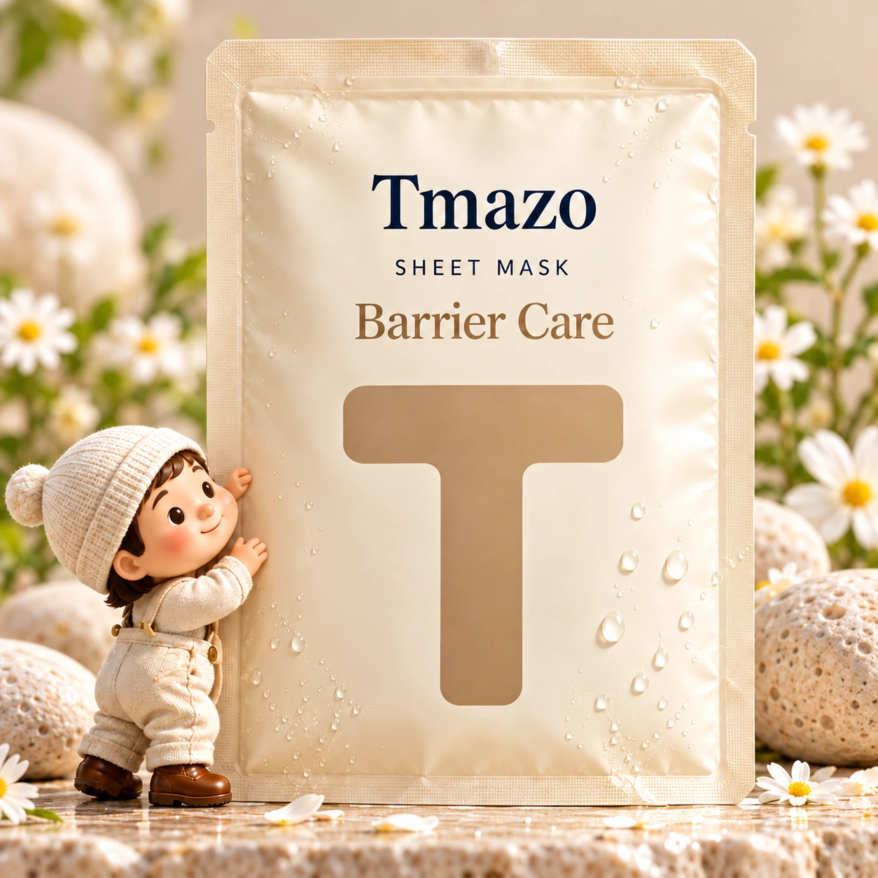 Tmazo Barrier Care pouch and a helper whose warm cream hat matches the T.