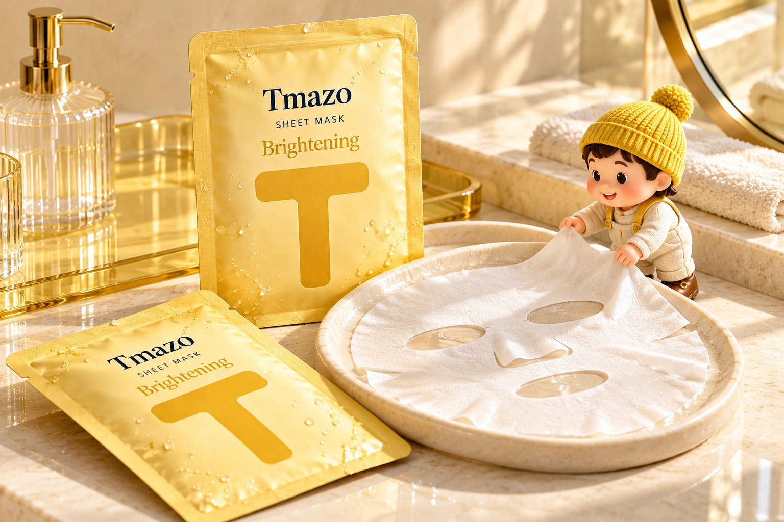 Tmazo Brightening Sheet Mask packaging and texture concept