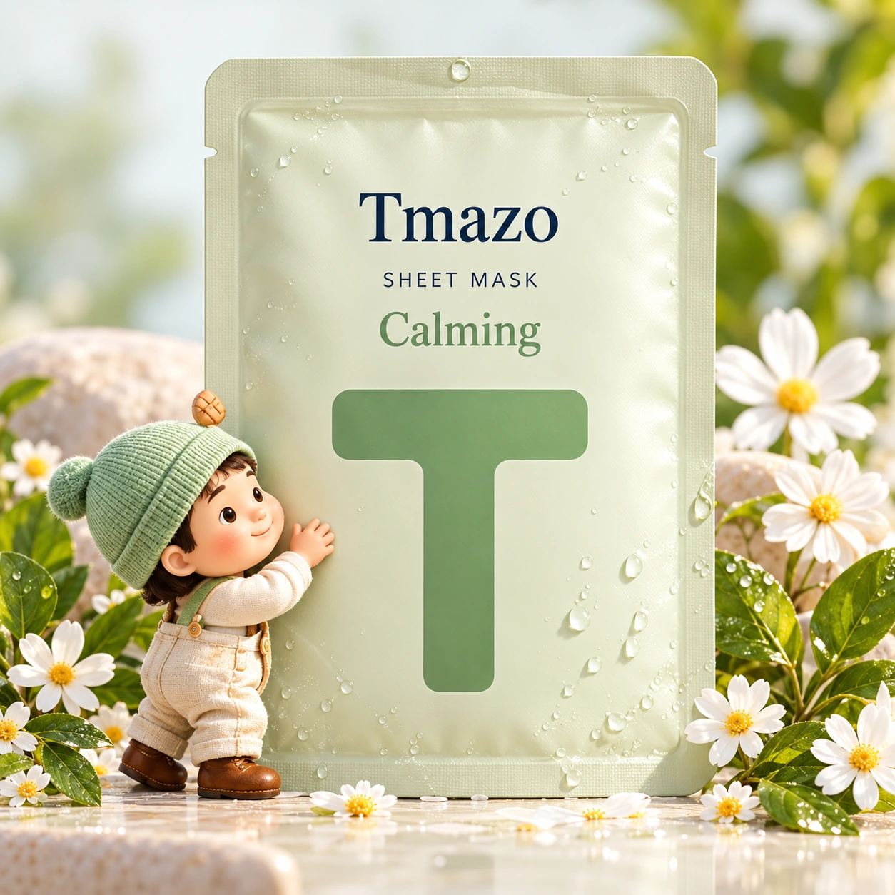 Tmazo Calming pouch and a helper whose light green hat matches the T.