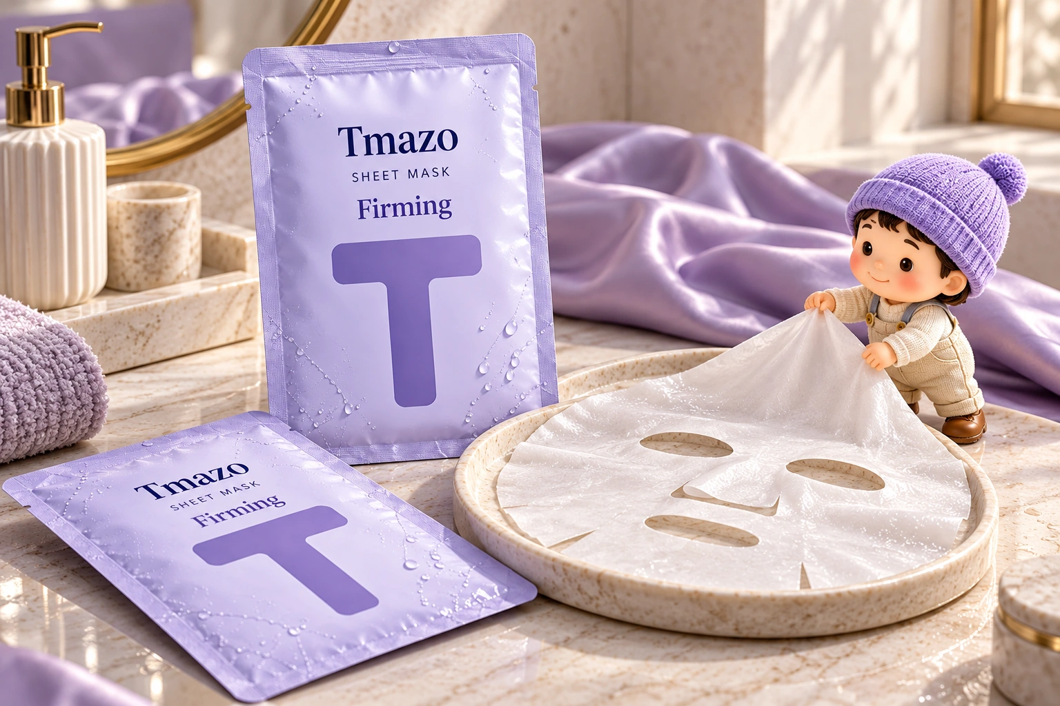 Tmazo Firming Sheet Mask packaging and texture concept