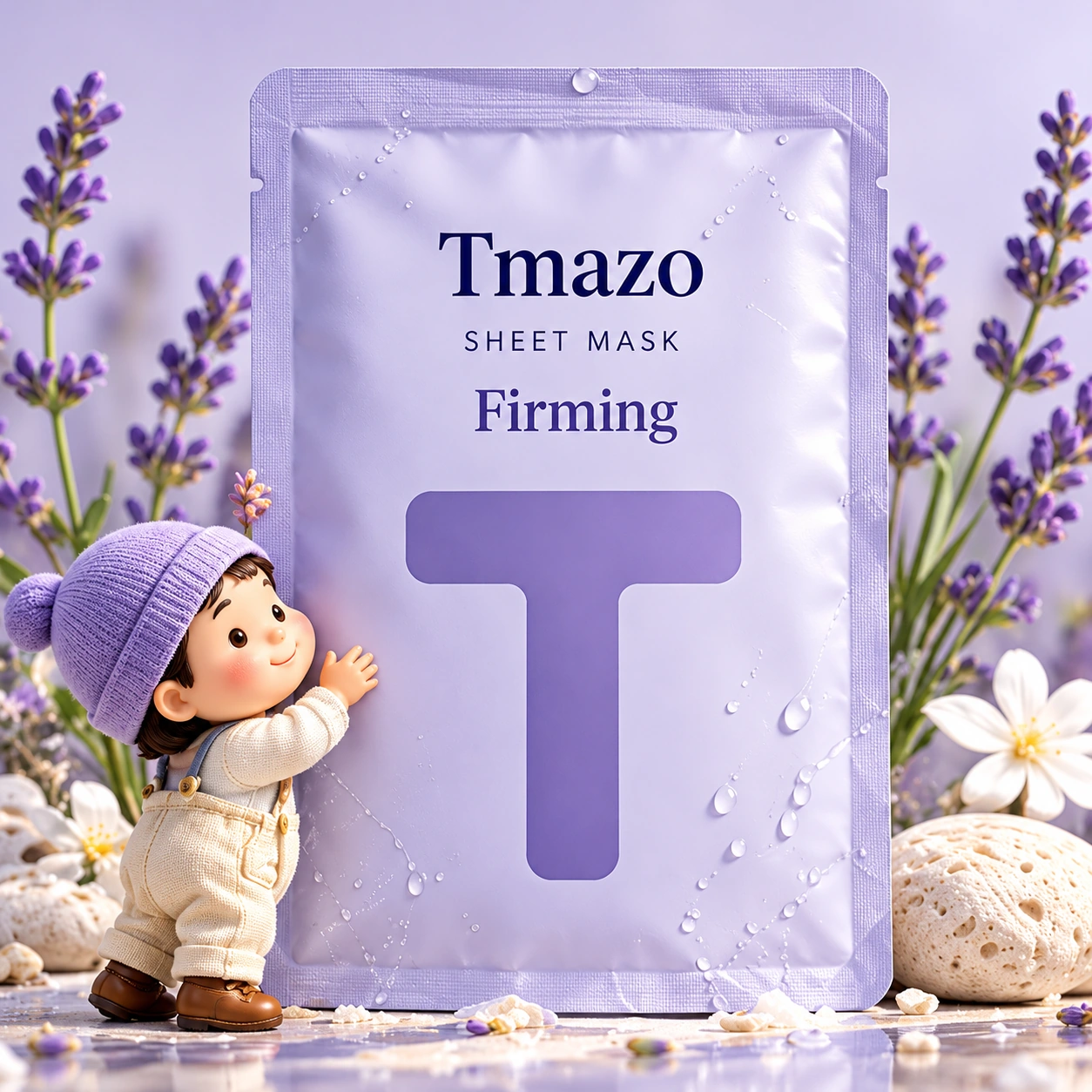 Tmazo Firming pouch and a helper whose lavender hat matches the T.