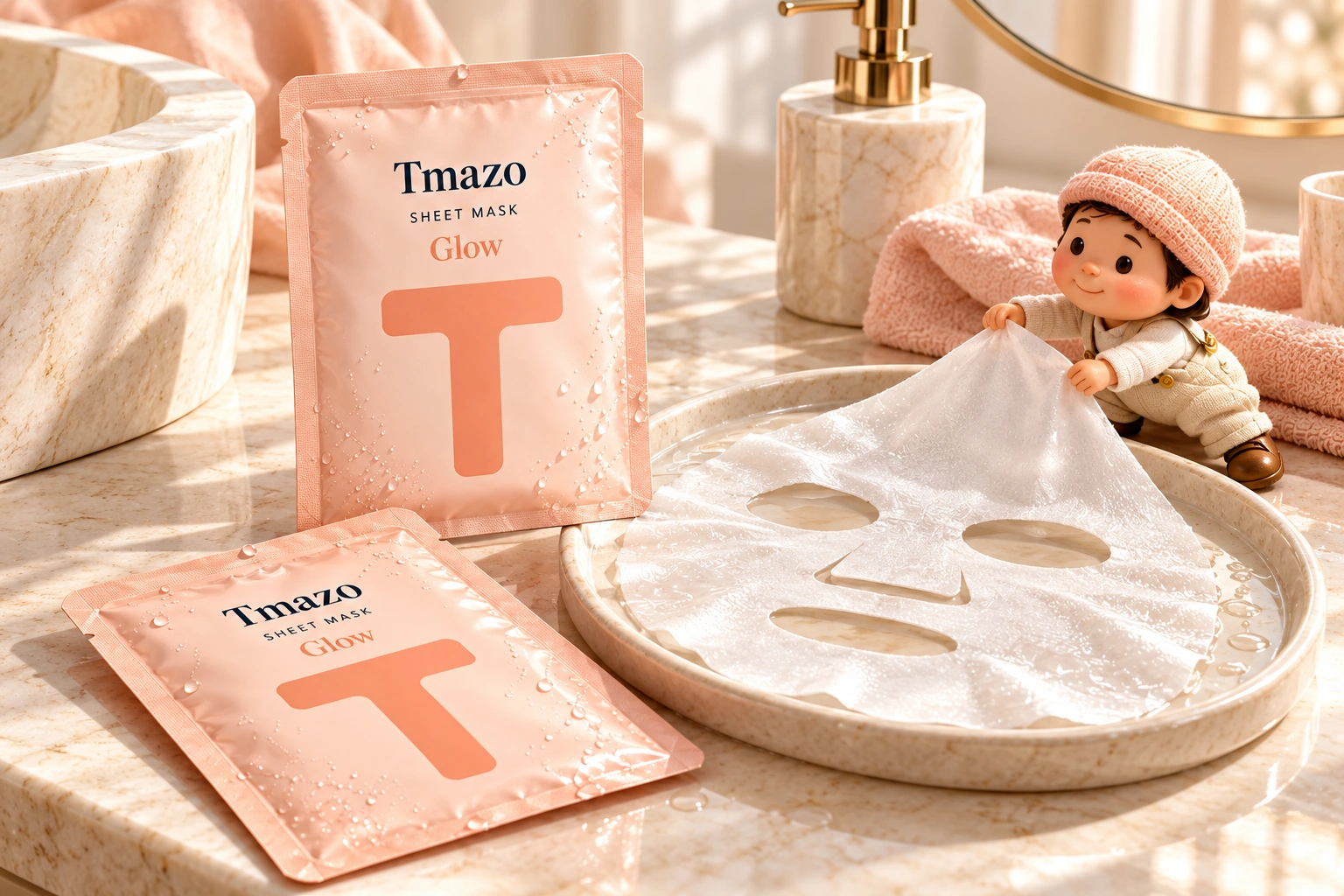 Tmazo Glow Sheet Mask packaging and texture concept