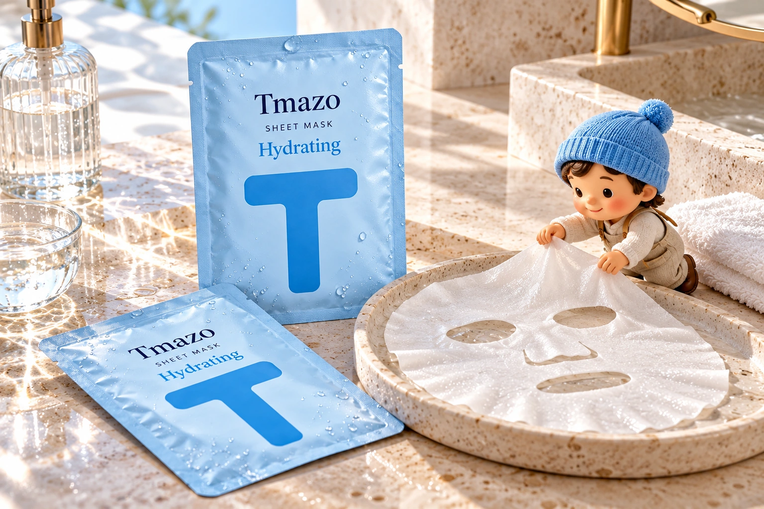 Tmazo Hydrating Sheet Mask packaging and texture concept