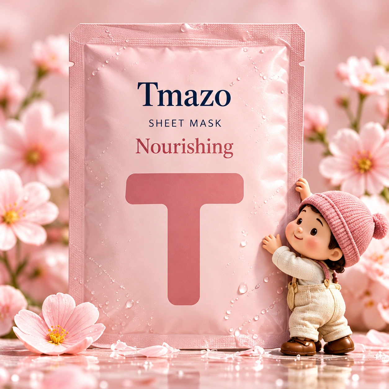Tmazo Nourishing pouch and a helper whose dusty rose hat matches the T.